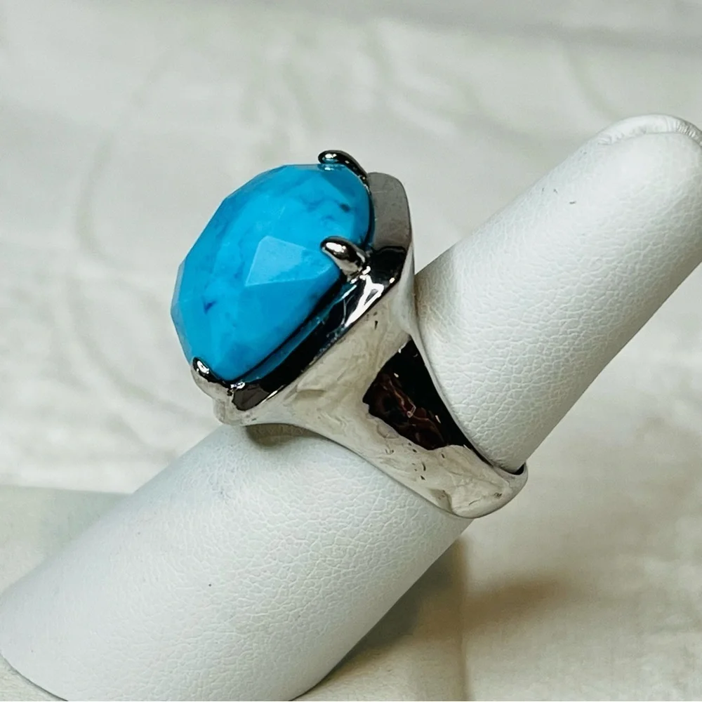 Sterling Silver Faceted Blue Turquoise Statement Ring